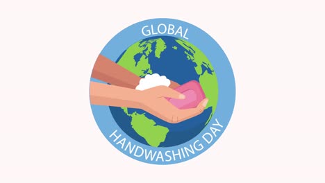 celebración global del lavado de manos animación con manos lavándose con jabón en el mundo planeta tierra