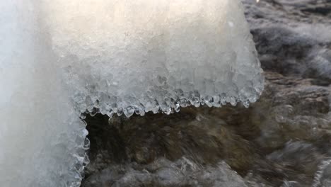 melting ice into river stream revealing global warming problem