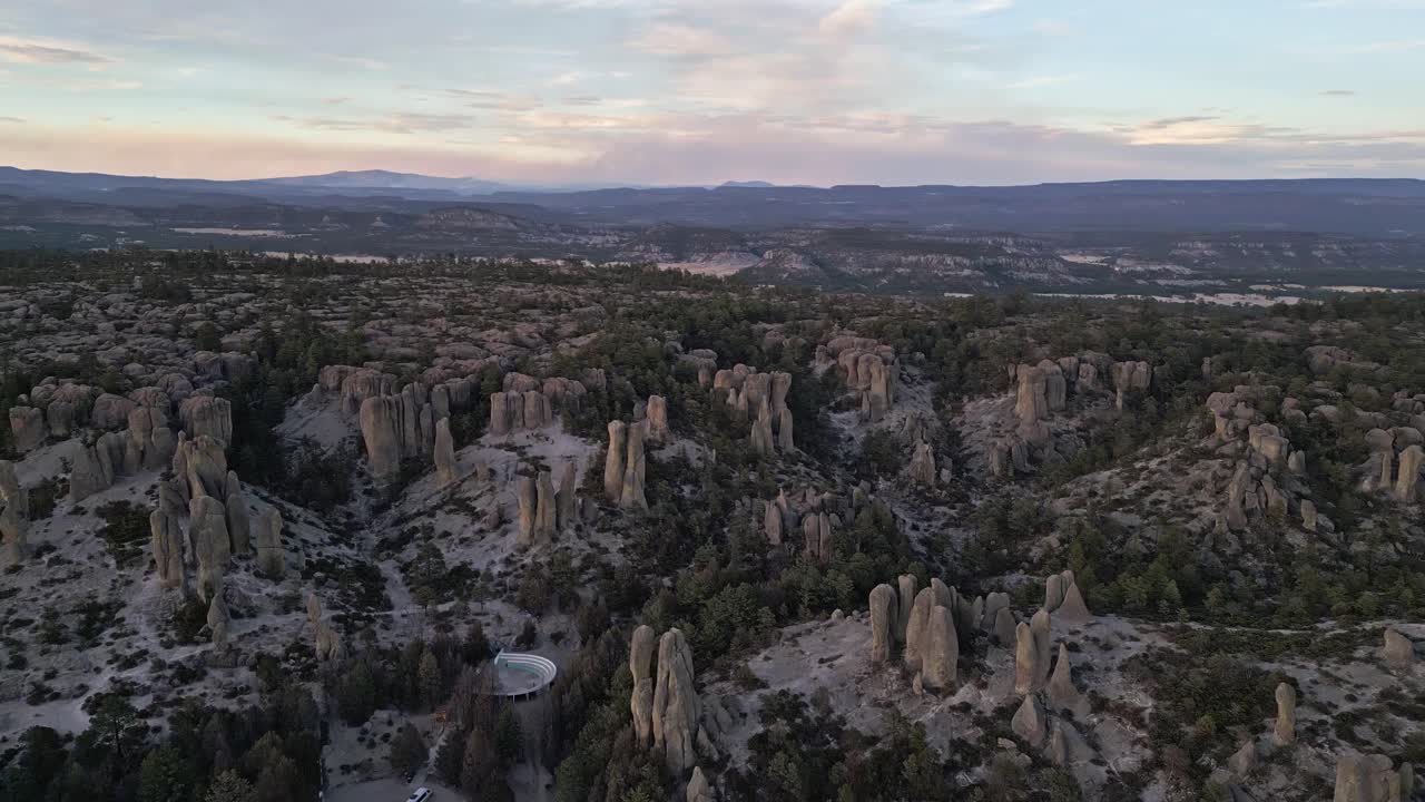 Valle de los monjes in chihuahua, showcasing unique rock formations, aerial view