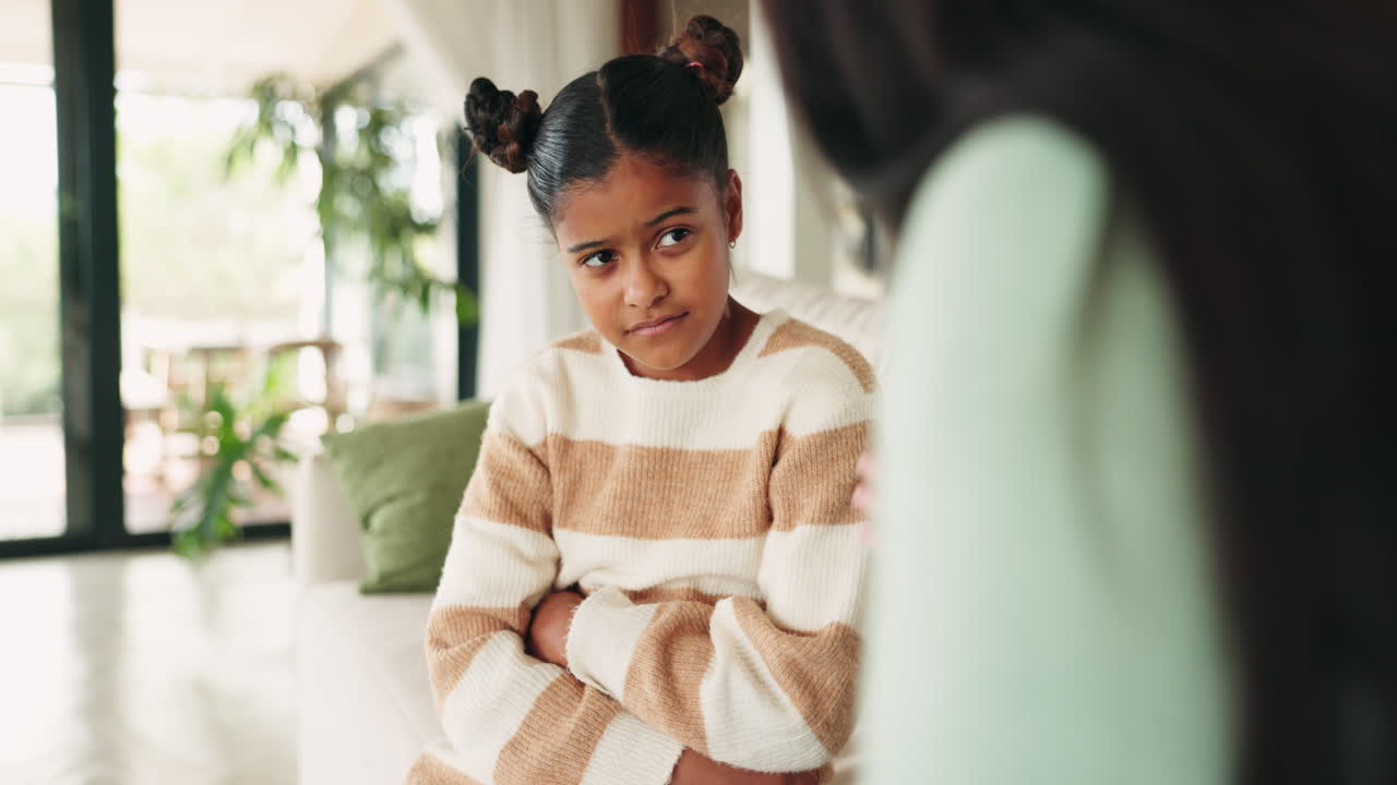 Mother, talking and discipline upset child for bad
