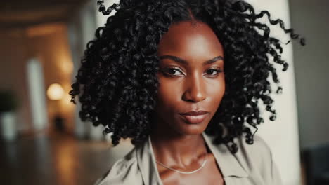 close-up portrait of a young black woman with curly hair