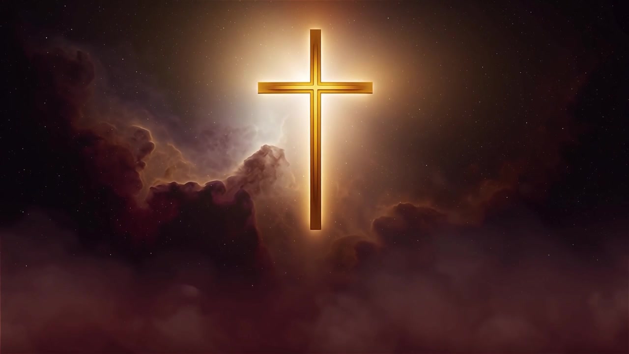 Croce Cristiana Luce Celestiale Sfondo per il Culto.