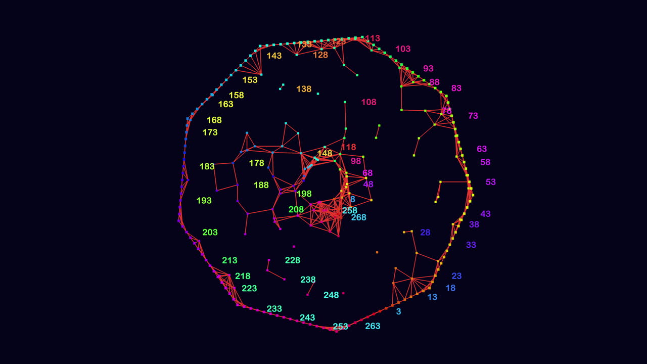 네온 숫자와 선이 있는 미래형 원형 패턴