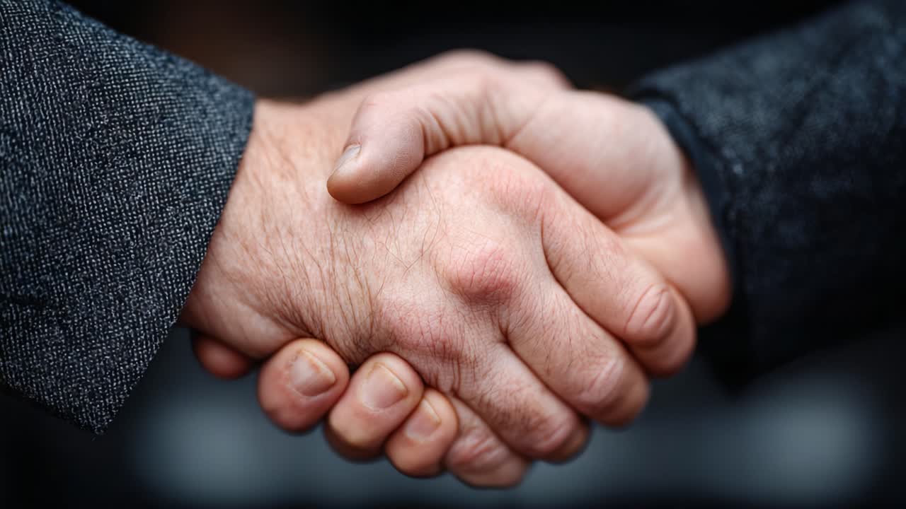 A Close-Up of a Firm Handshake Between Two Individuals, Symbolizing Agreement and Cooperation in a Professional or Personal Context