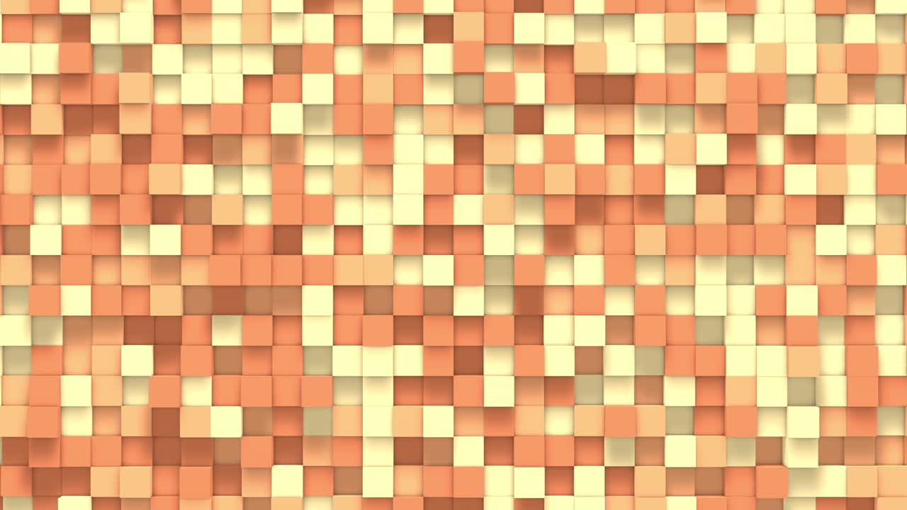 cubio de caja pequeña amarilla fondo geométrico aleatorio. ilustración de mosaico de píxeles cuadrados abstractos. fondo de bloque de tierra. diseño fractal de fantasía. arte digital. bucle de animación 3d de 4k