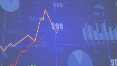 datos financieros y tendencias del mercado de valores animación sobre fondo azul con gráficos