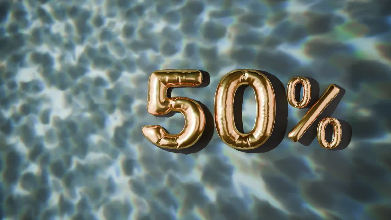 50% dorado flotando por encima de las ondas de agua en fondo negro