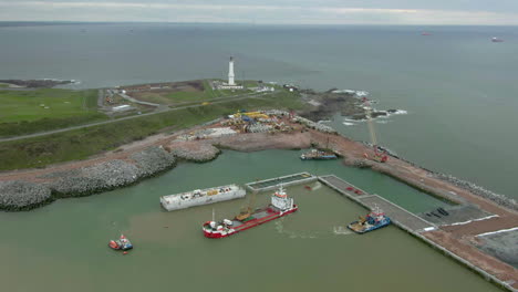 aerial view of construction work on the new aberdeen south harbour at nigg bay on a cloudy day