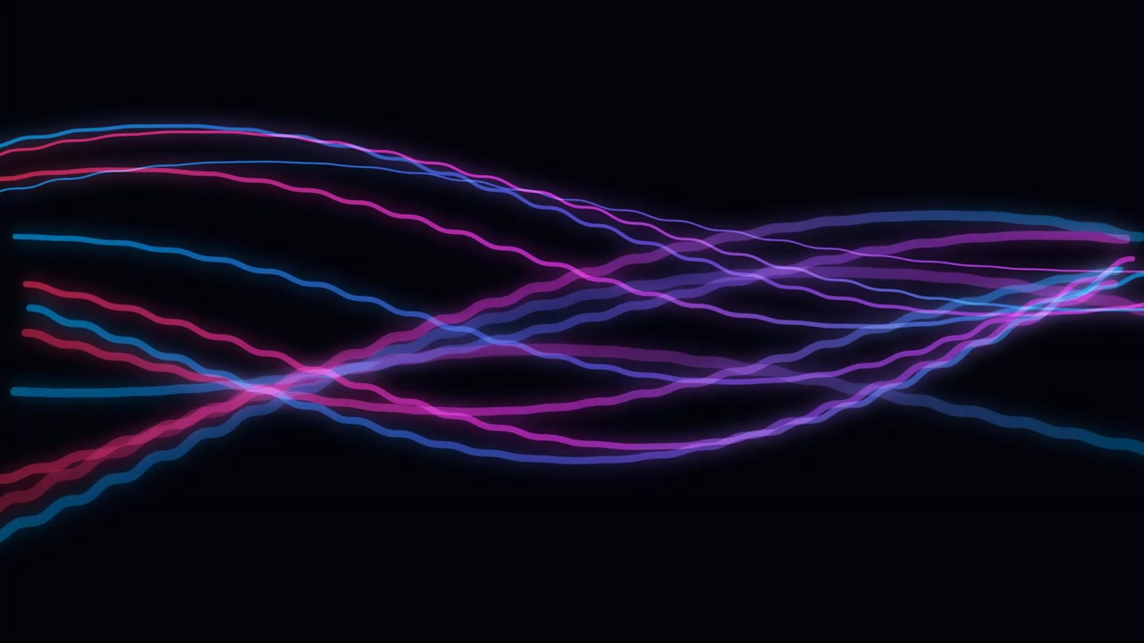Abstract Neon Wavy Lines Moving on Black Background