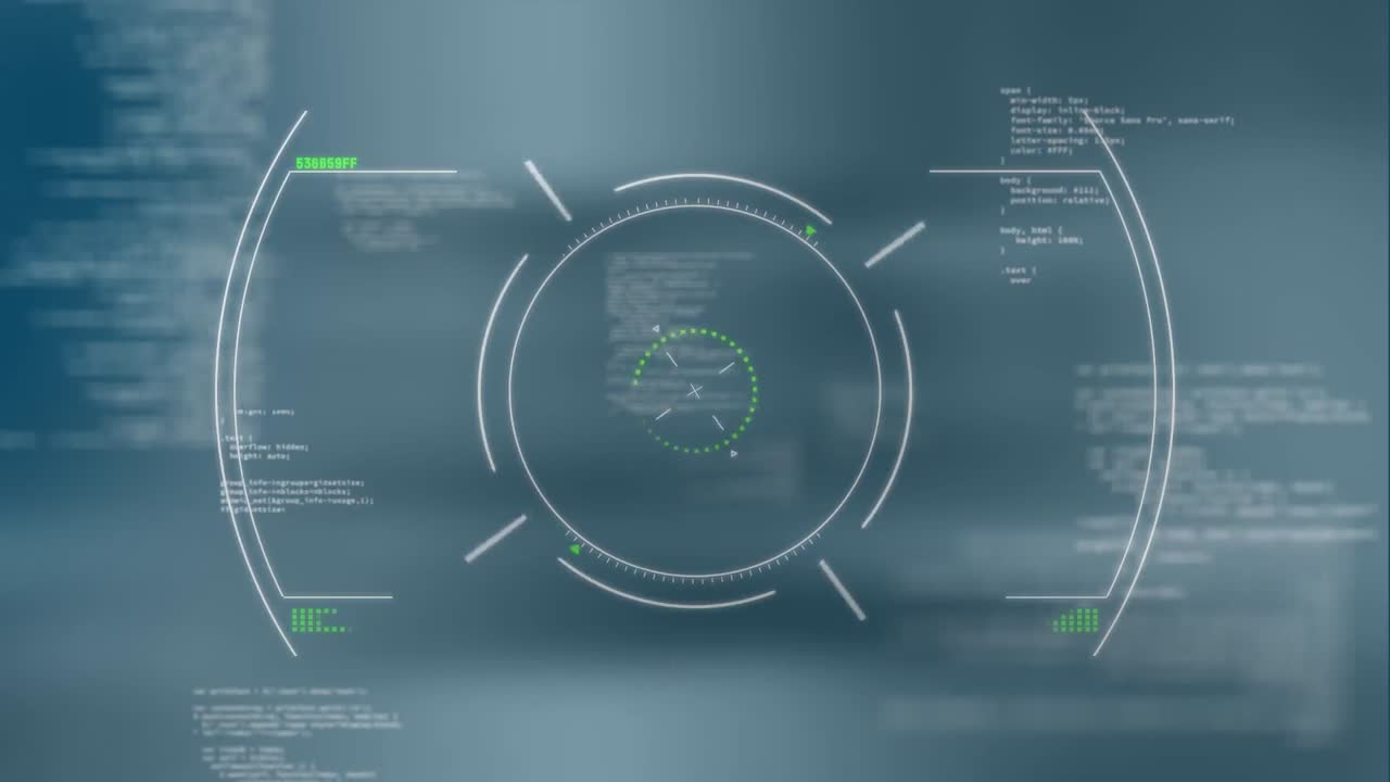 Animation of circles spinning and programming language over abstract background