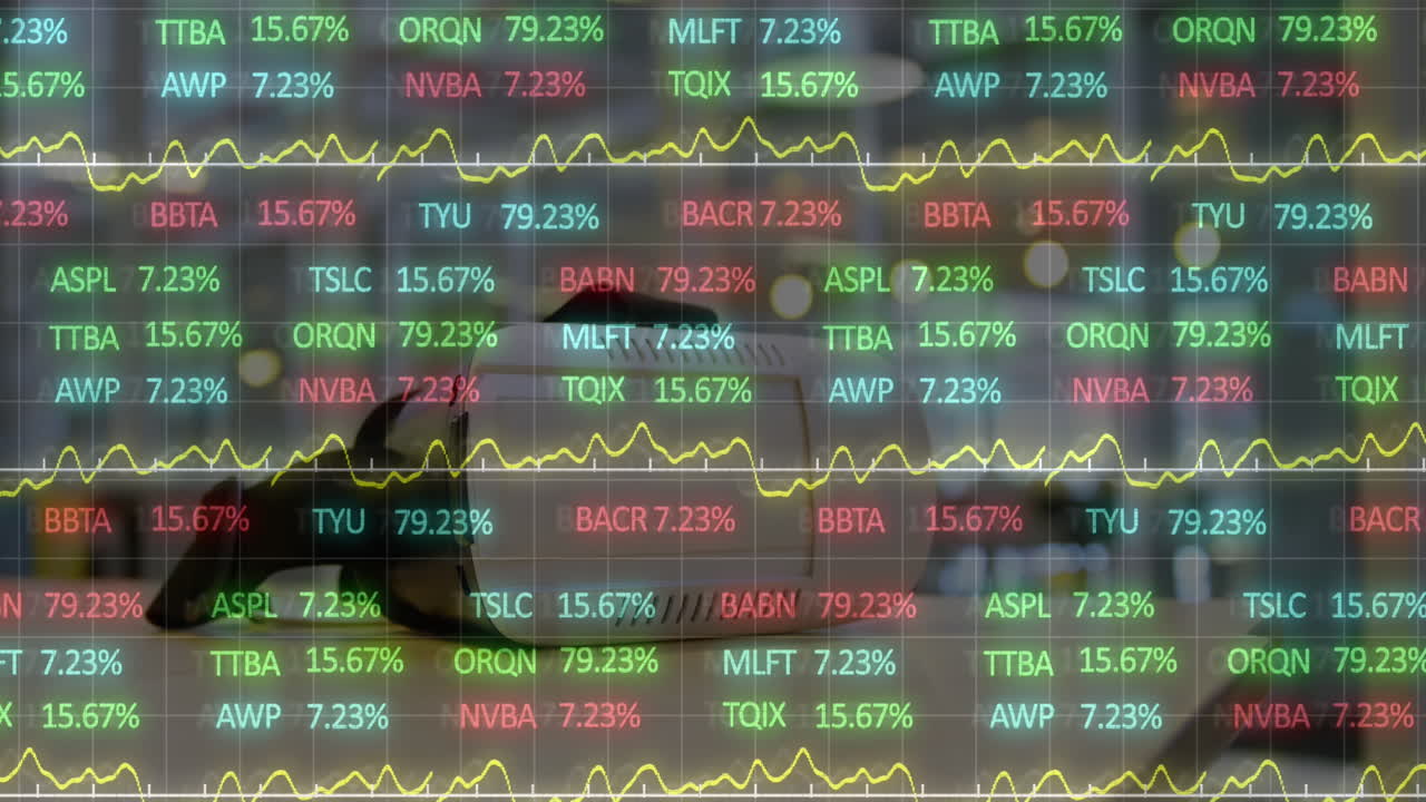 animación del procesamiento de datos financieros a través de auriculares vr