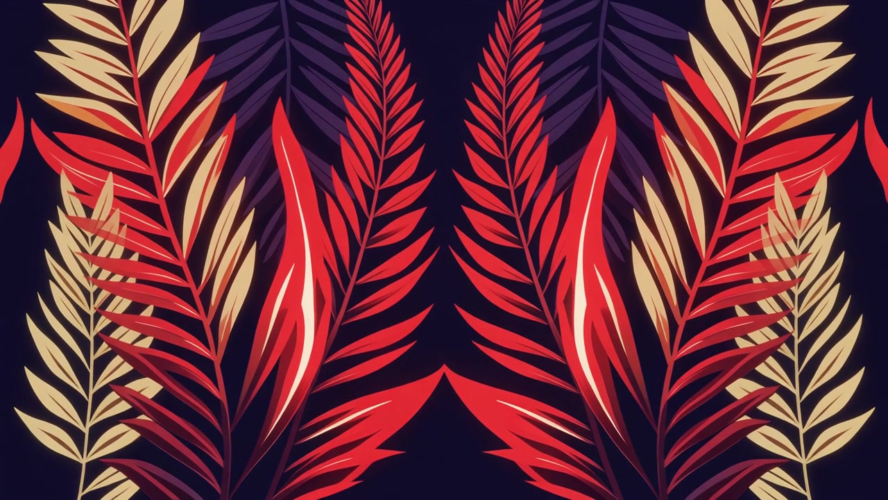 Symmetrische Animation eines tropischen Palmenblattmusters