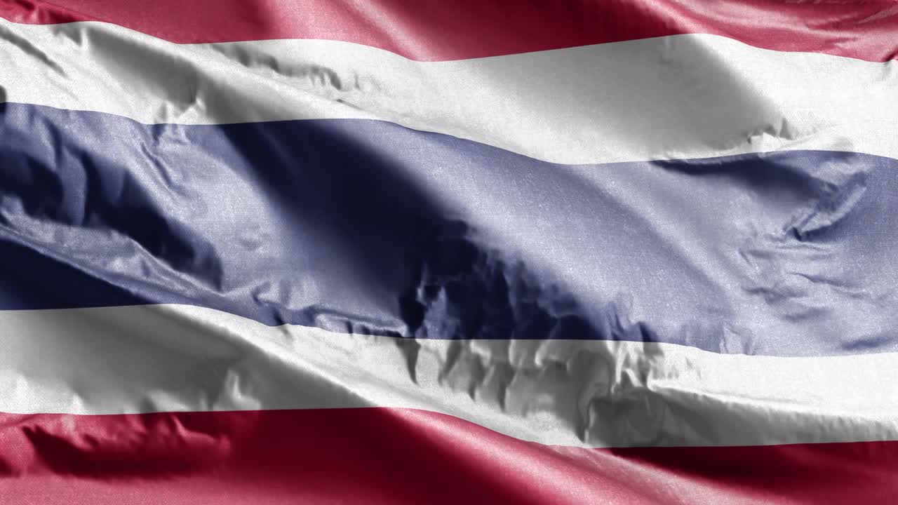 태국 섬유 발이 바람에 흔들리고, 태국 배너가 바람에 휘어지고, 직물 섬유 조직이 완전히 채워진 배경, 10 초 루프.