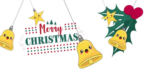 animation of merry christmas text and christmas decorations on white background