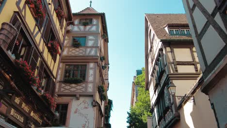 medieval traditional half timbered houses in la petite france strasbourg cafe street