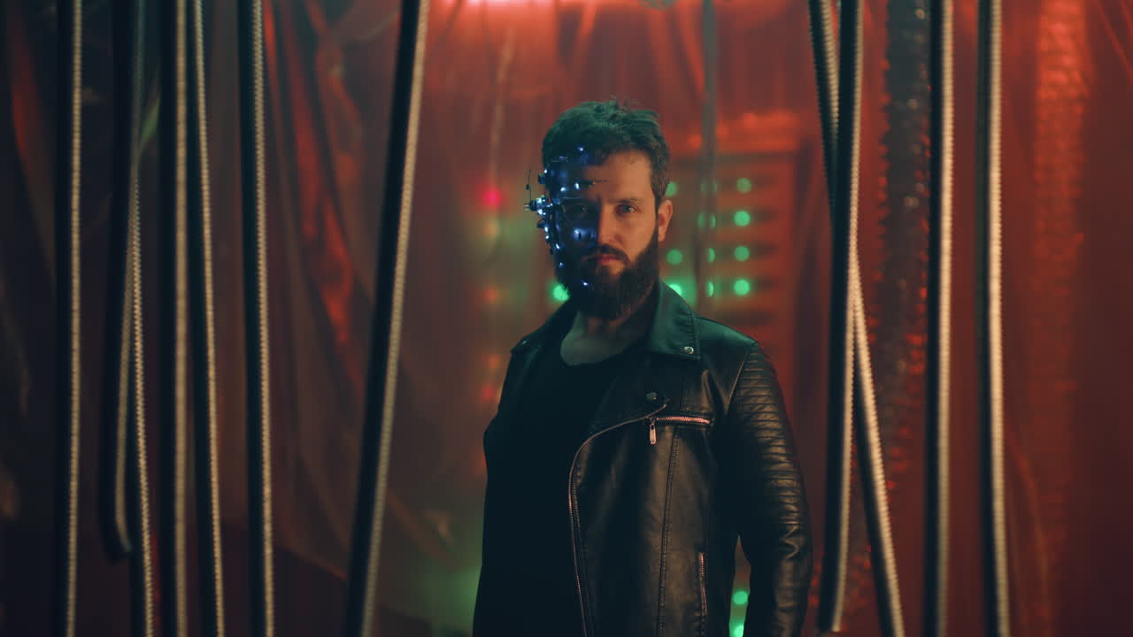 hombre cyberpunk en un entorno futurista