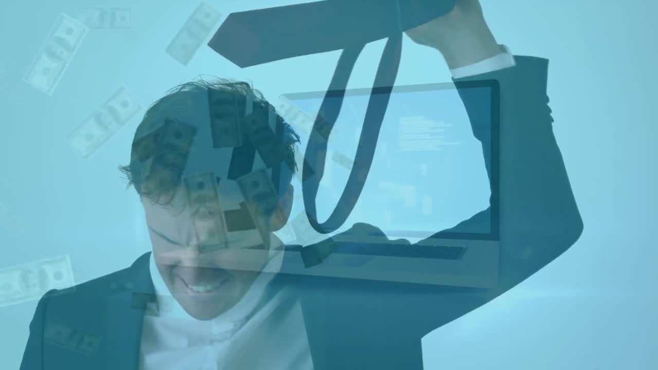 화가 난 백인 사업가에 대한 지폐의 애니메이션