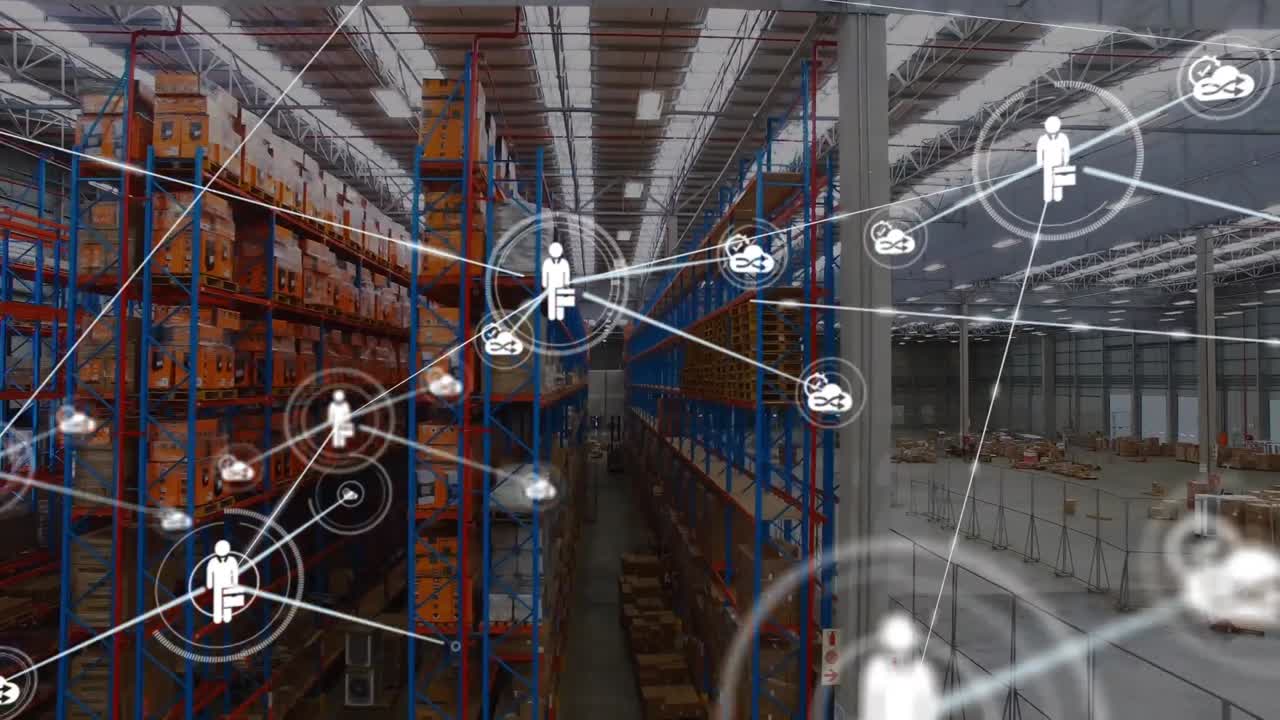 Animation of network of connections over warehouse