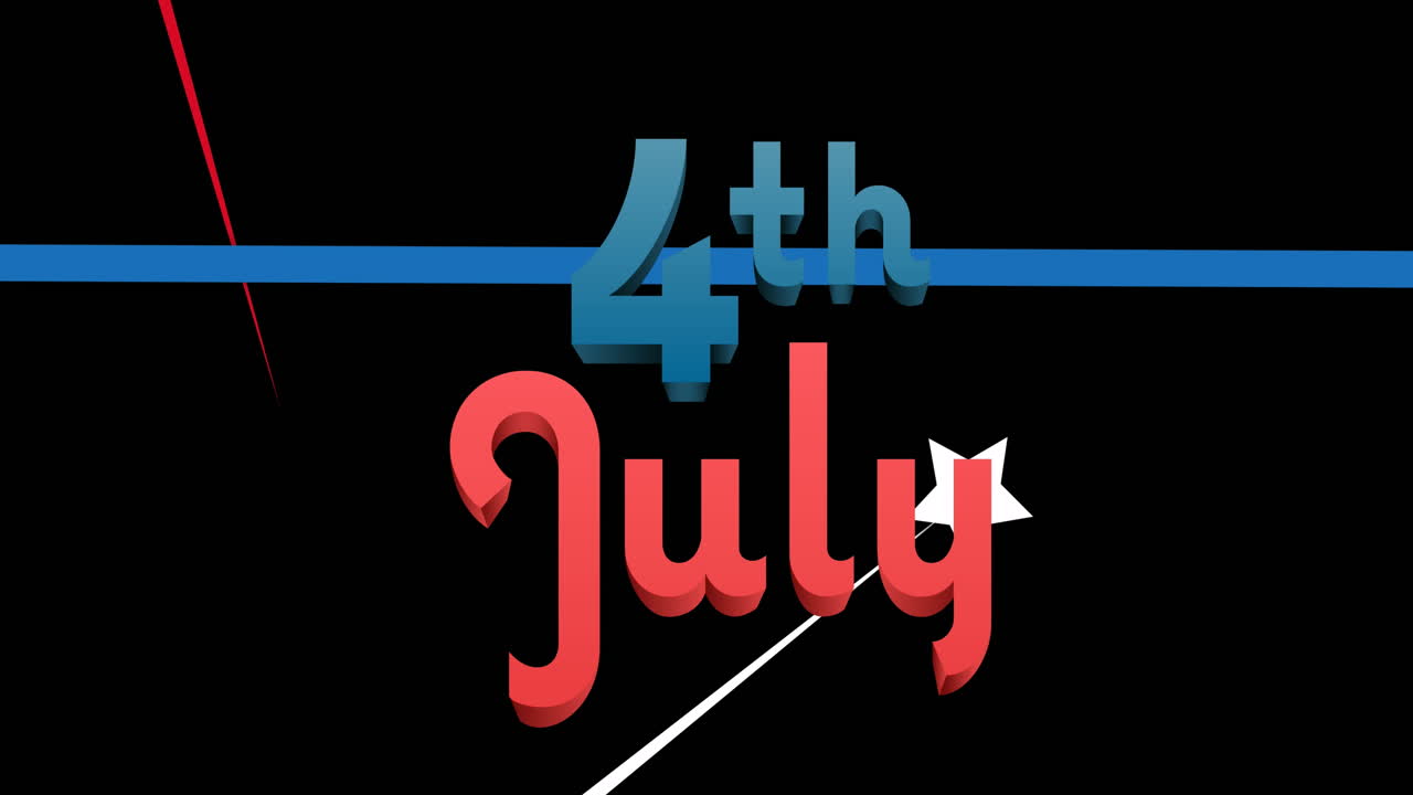 Animation of 4th july text over stars and stripes on black background