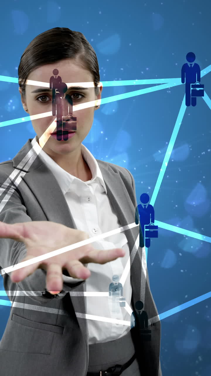 mujer de negocios con iconos generados digitalmente