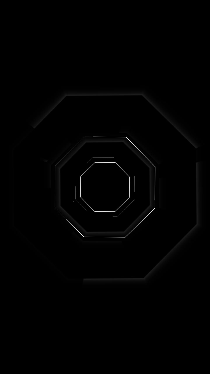 Cena de portal preto elegante, molduras hexagonais repetidas, destaques brancos, profundidade central, visuais de interface
