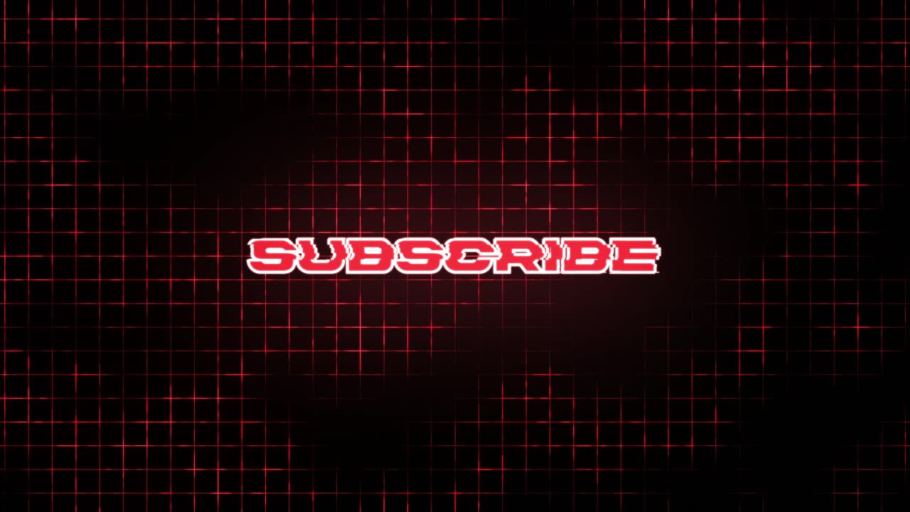 Red Glowing Subscribe Text Animation on Digital Grid Background