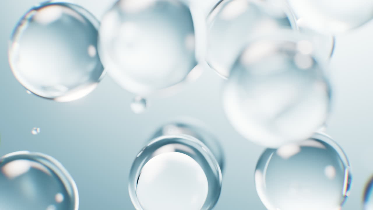 Blue liquid water bubbles background, 3d rendering