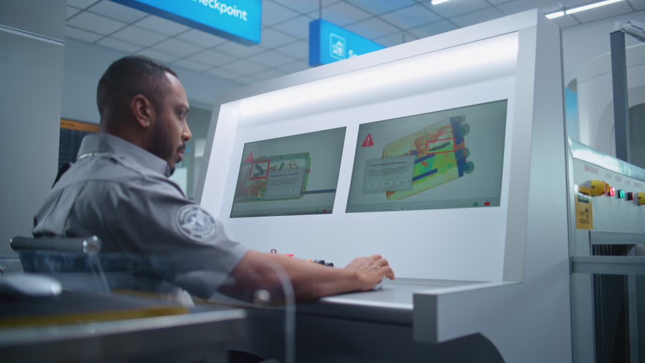 oficial de seguridad del aeropuerto escaneo de rayos x de monitoreo