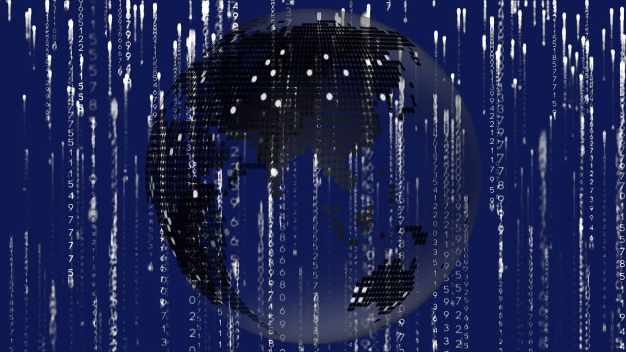 Animation of network of connections and binary coding over blue background