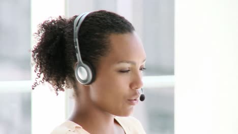 confident businesswoman with headset on