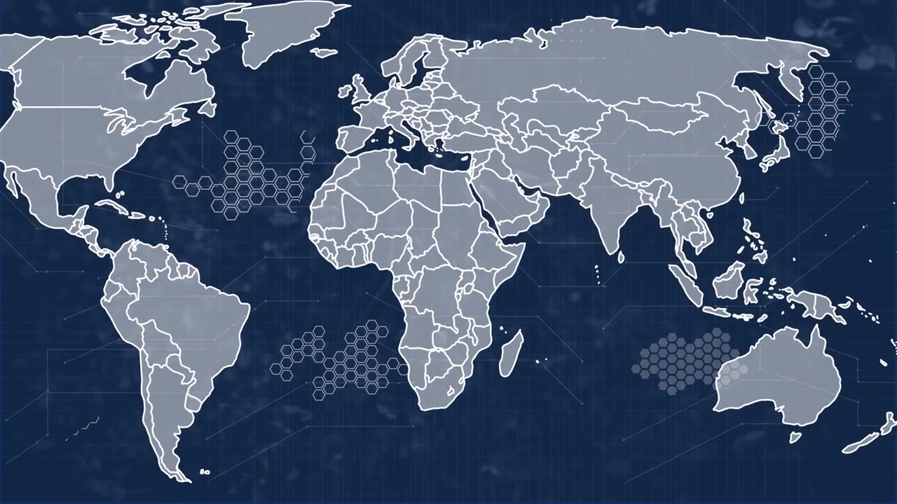 Animation of world map over blue background