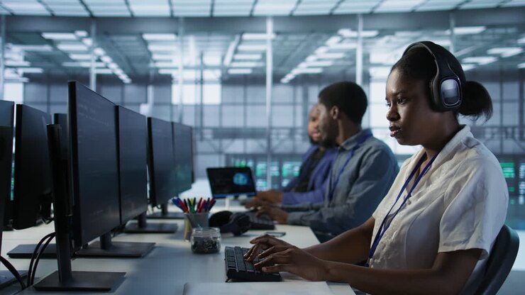 Divers IT-ondersteuningsteam in een datacenter
