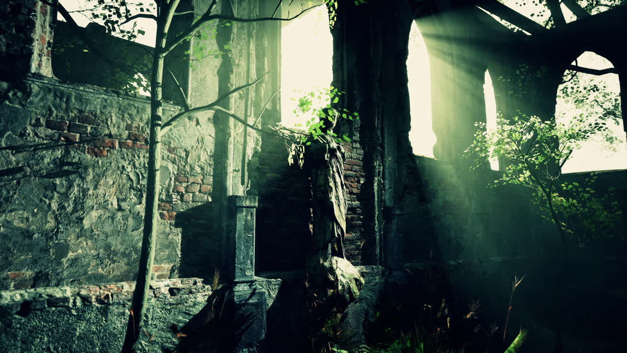 estatua en una mazmorra oscura iluminada por la luz