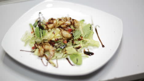 fresh salad with seafood. green salad with fresh leaves and shrimps