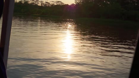 sunset over calm river waters, slow-motion footage captured in the amazon rainforest