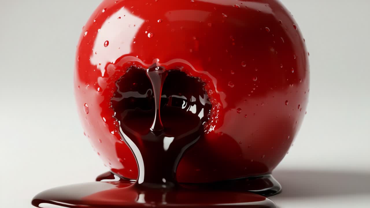 An Artistic Representation of a Glossy Red Apple with Rich Chocolate Dripping from a Bite: A Captivating Visual Contrast of Colors and Textures