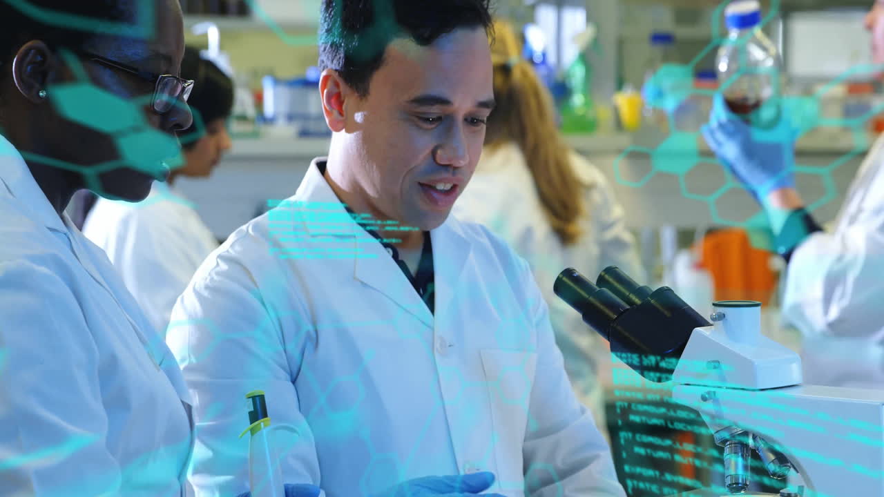 Animation of scientific data processing over diverse scientists in laboratory
