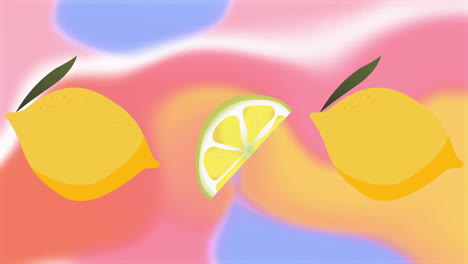 animación de limones cortados cayendo sobre un fondo colorido