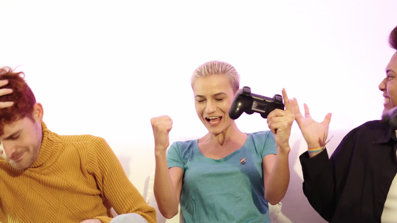 Friends having fun playing video games