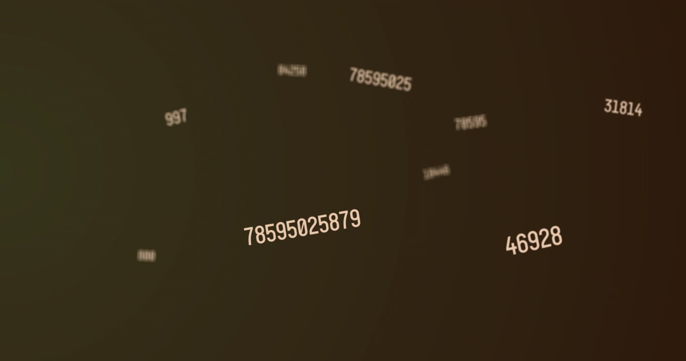 Sets of numbers changing at a fast pace moving downwards in a vast empty space