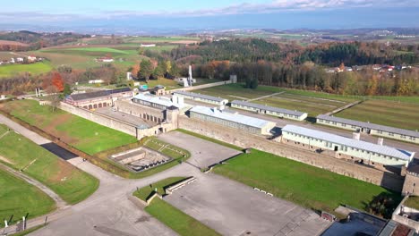 aerial view of nazi concentration camp at mauthausen town in upper austria