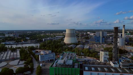 waste incineration plant, waste to new energy sources, polluting the atmosphere and contributing to climate change. majestic aerial view flight panorama overview drone