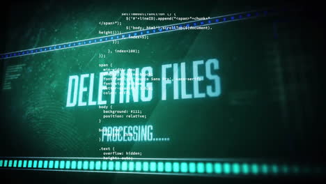 animation of deleting files text over data processing