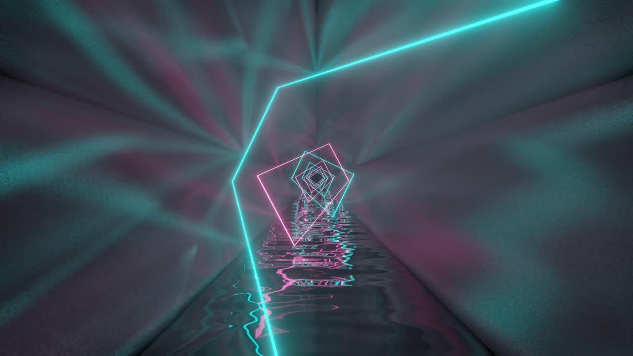 3d rendered neon lights inside a metal tunnel. Seamless loop motion graphic with a minimal animation background
