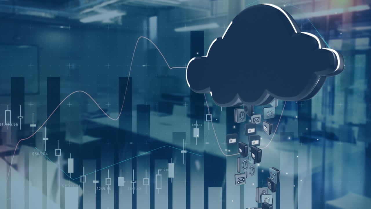 Digital cloud with graphs in an office