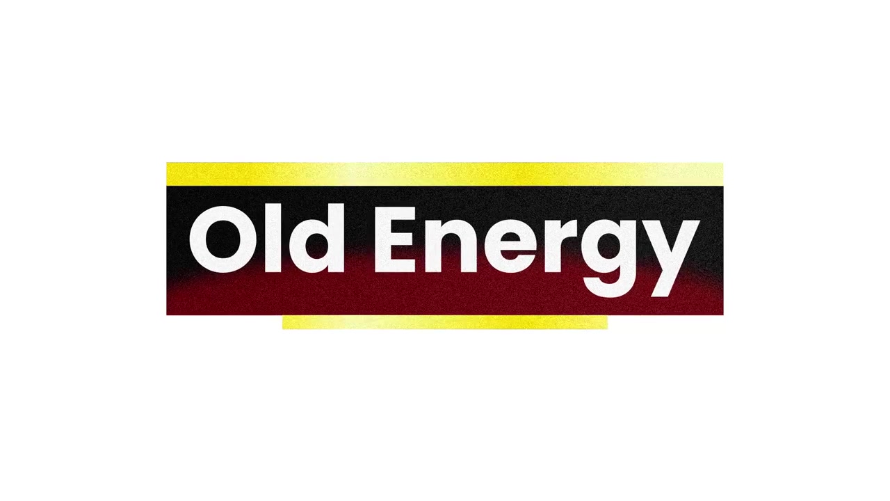 Animoitu teksti Vanha energia valkoisella taustalla