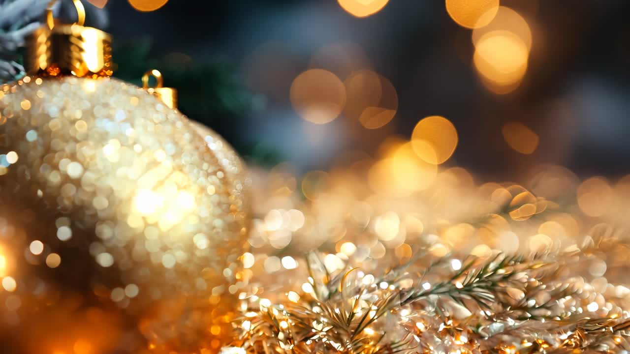 A gold ornament sits on a table with a lot of glitter. The ornament is surrounded by a lot of glitter, which gives it a festive and celebratory feel