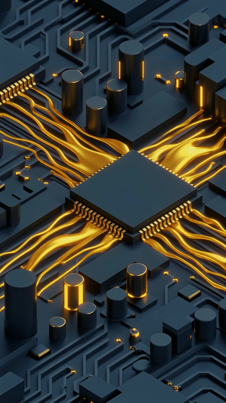 Digital processorchip med flydende gyldne dataforbindelser