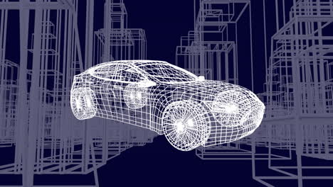 animation of 3d car drawing and moving drawing of cityscape