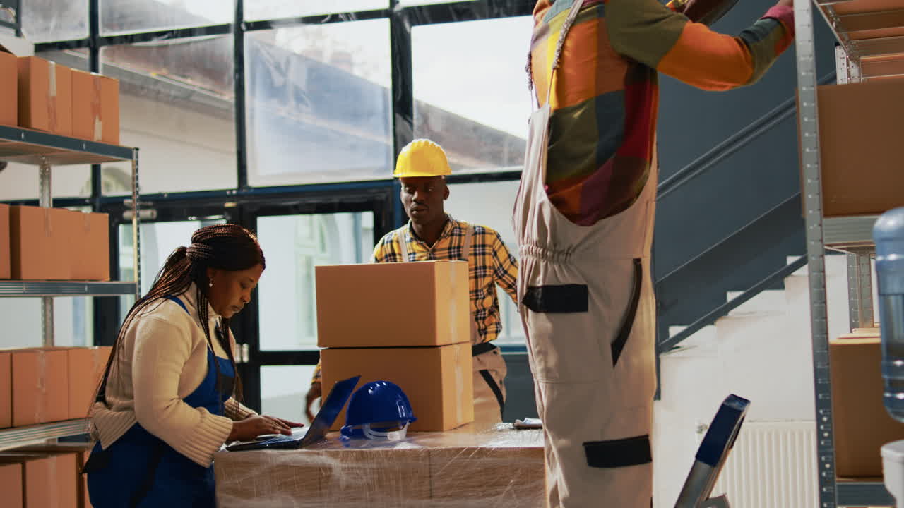 Warehouse workers taking inventory